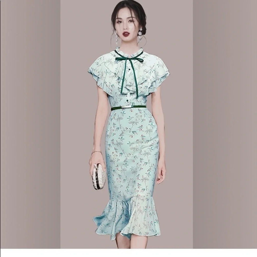French Style Chiffon Mermaid Dress Female Sexy Elegant Beach Boho Korean Dress